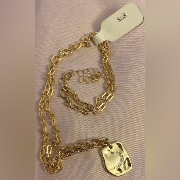 NWT Stamped 1/20 14K GF Chain Necklace Crescent Moon Charm Pendant 5 CZ diamonds - Picture 1 of 4